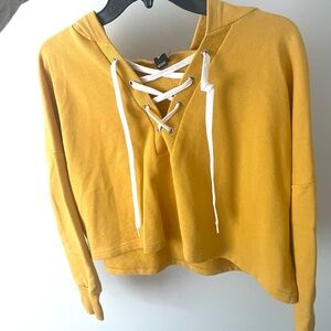 Yellow Lace-Up Hoodie Top